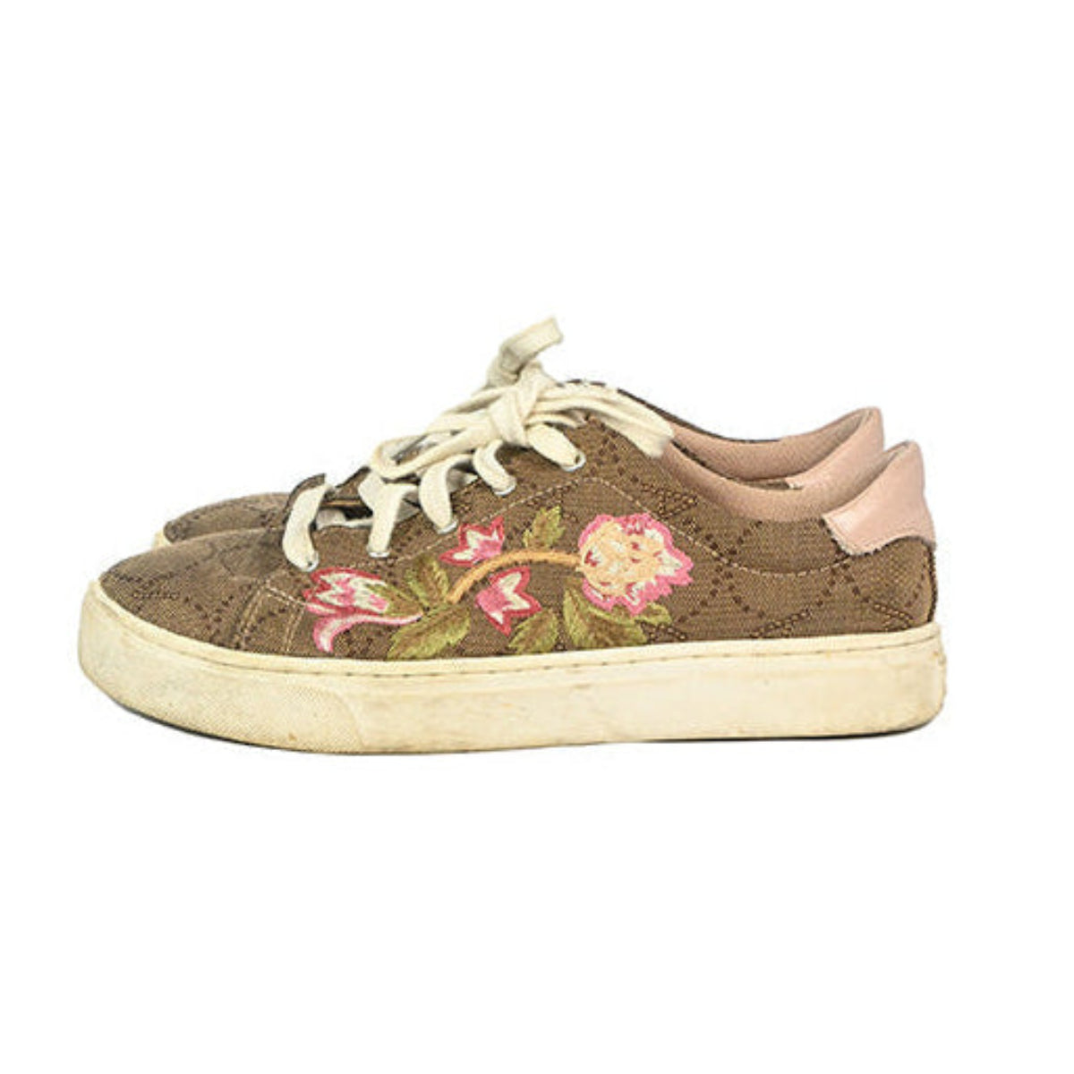 tenis bege com bordado floral