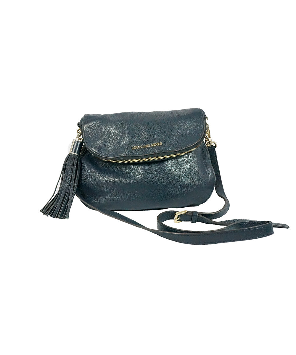 Bolsa Média de Couro Azul Marinho