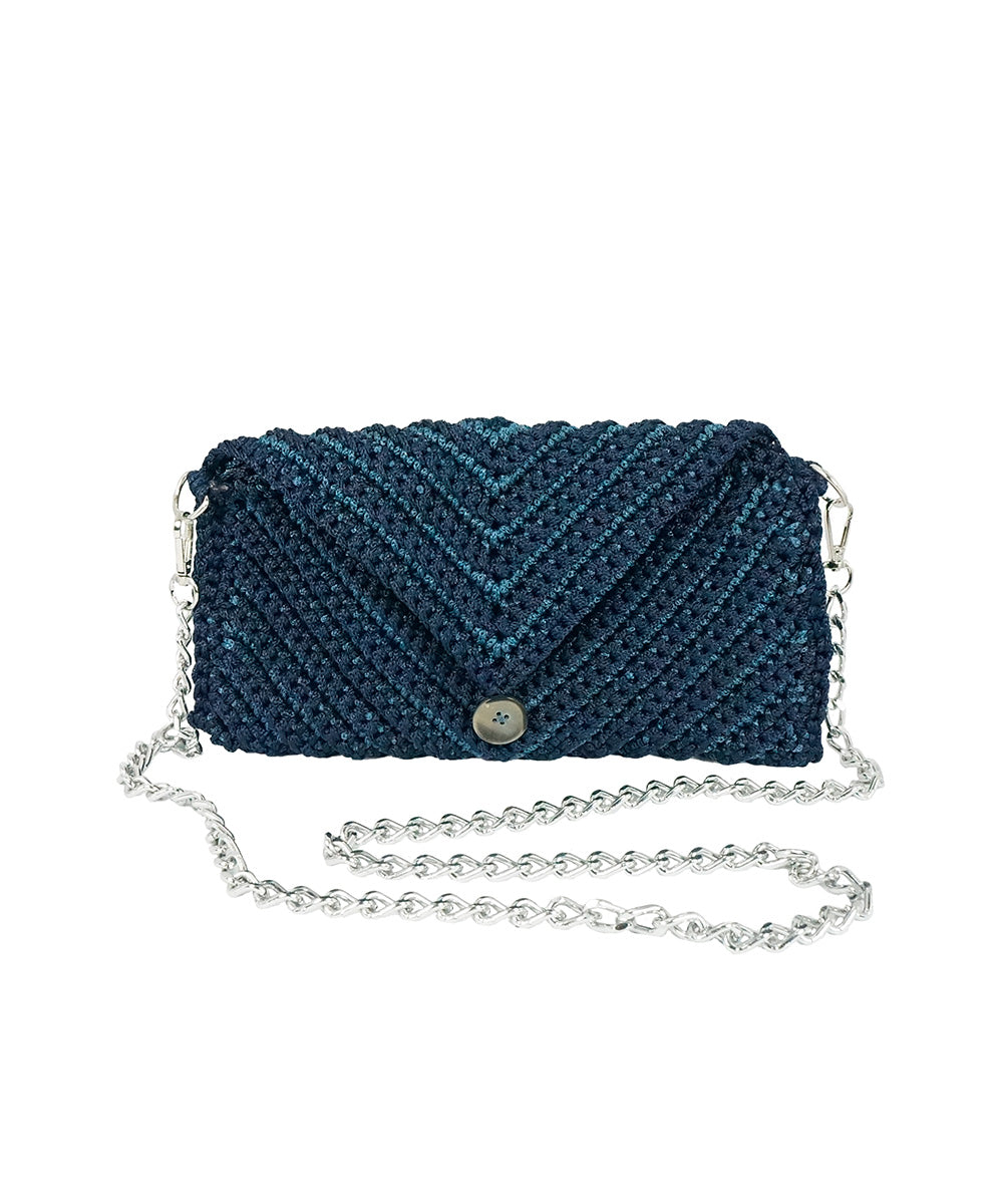 Bolsa Pequena de Crochê Azul Dupla Face