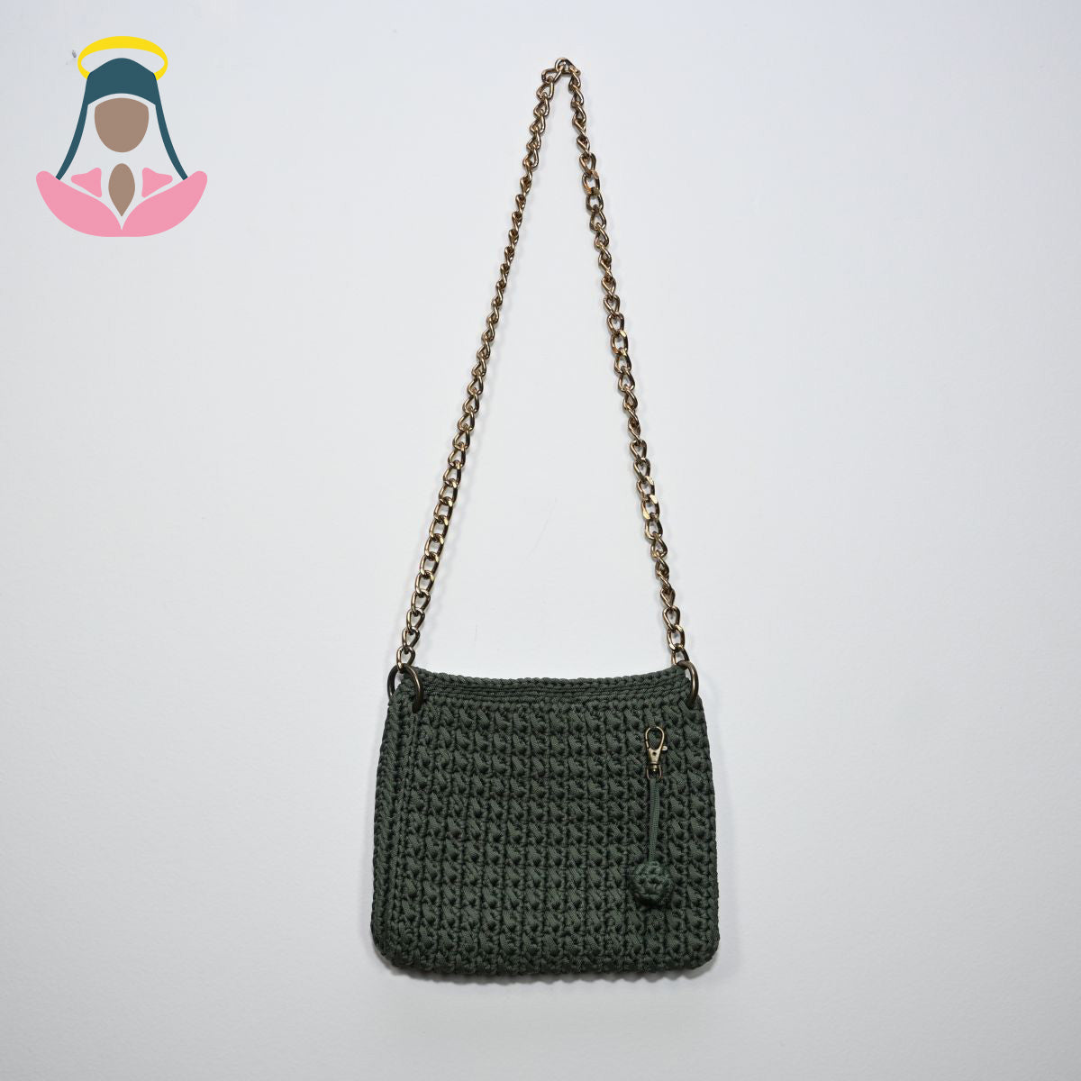 Bolsa de crochê verde musgo