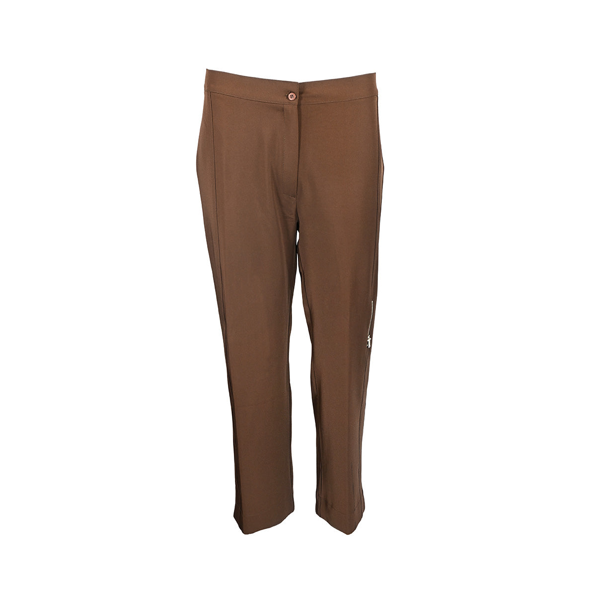 Calça marrom de alfaiataria com zíper na perna