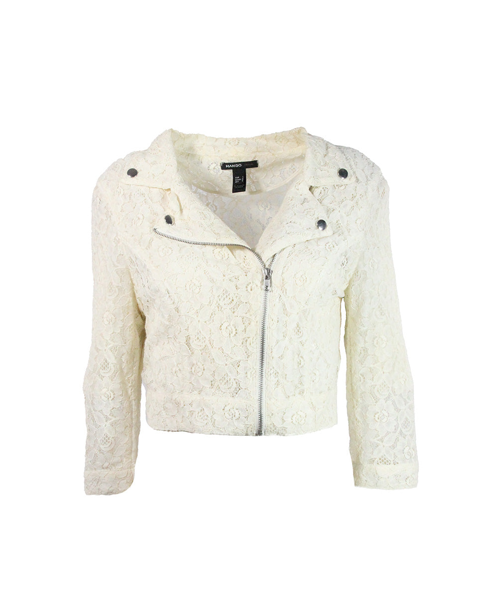 Jaqueta Cropped de Renda Branca