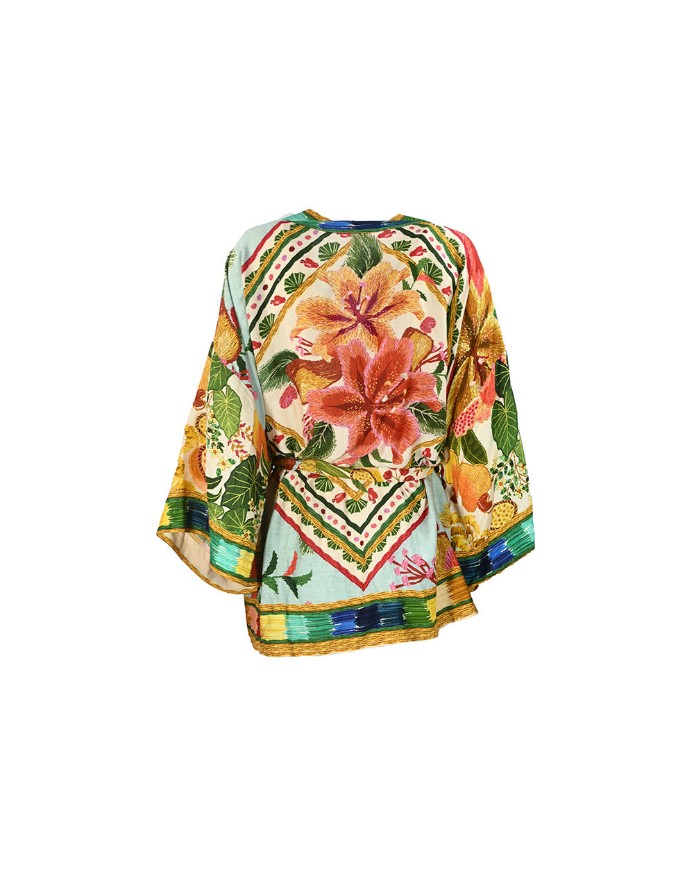 Kimono floral com cinto e tasel