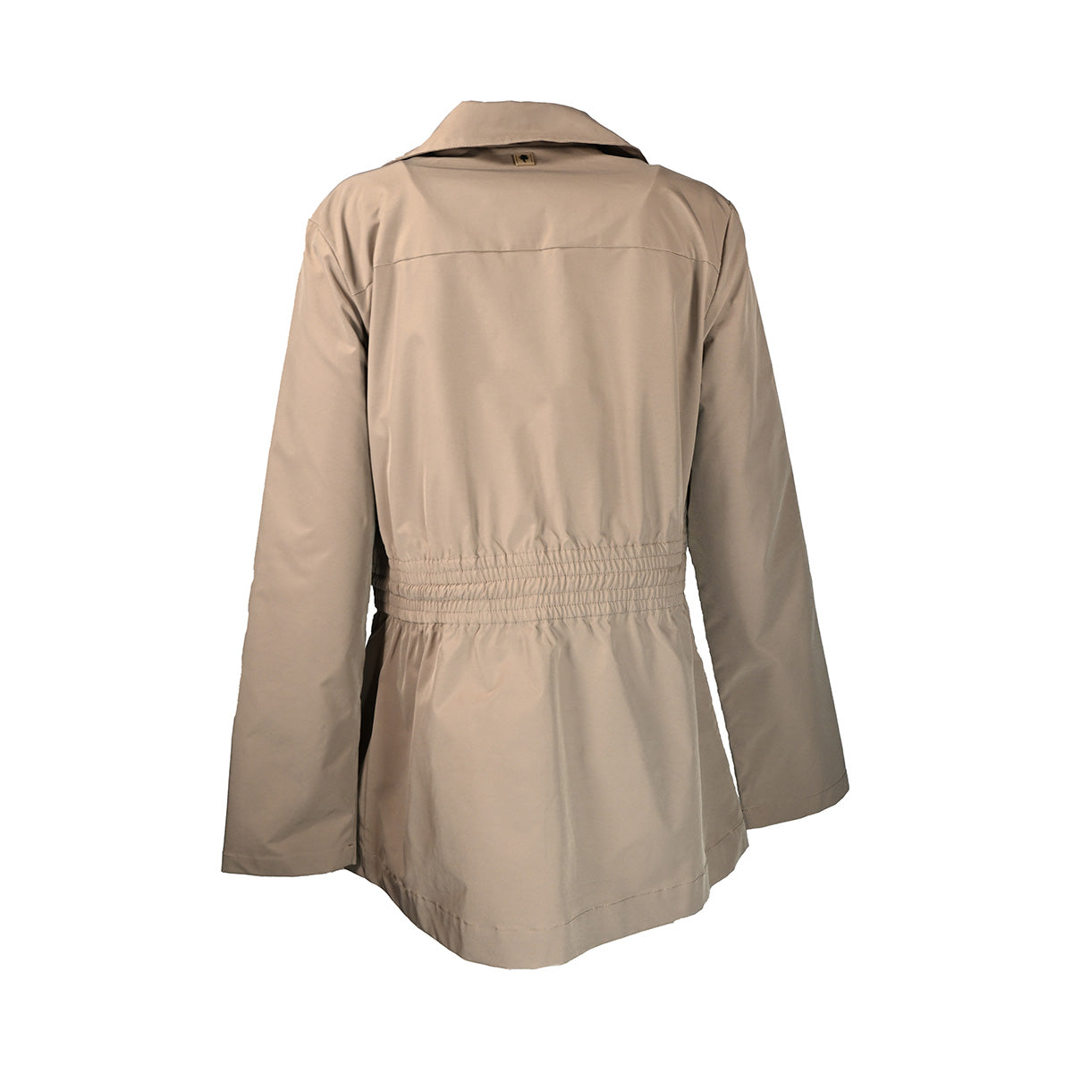 Casaco bege com botões e ajuste na cintura