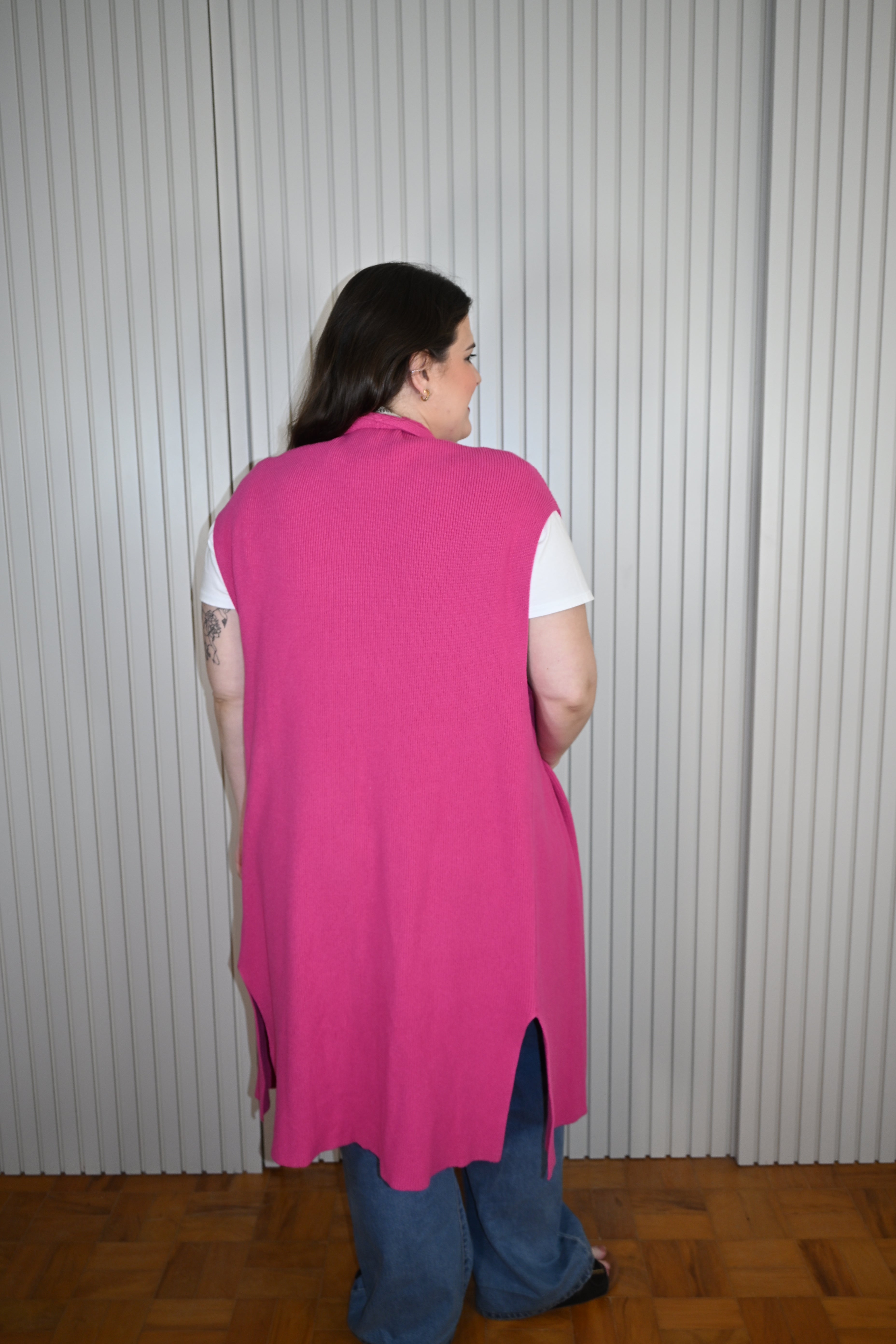 Colete de Malha Longo Rosa