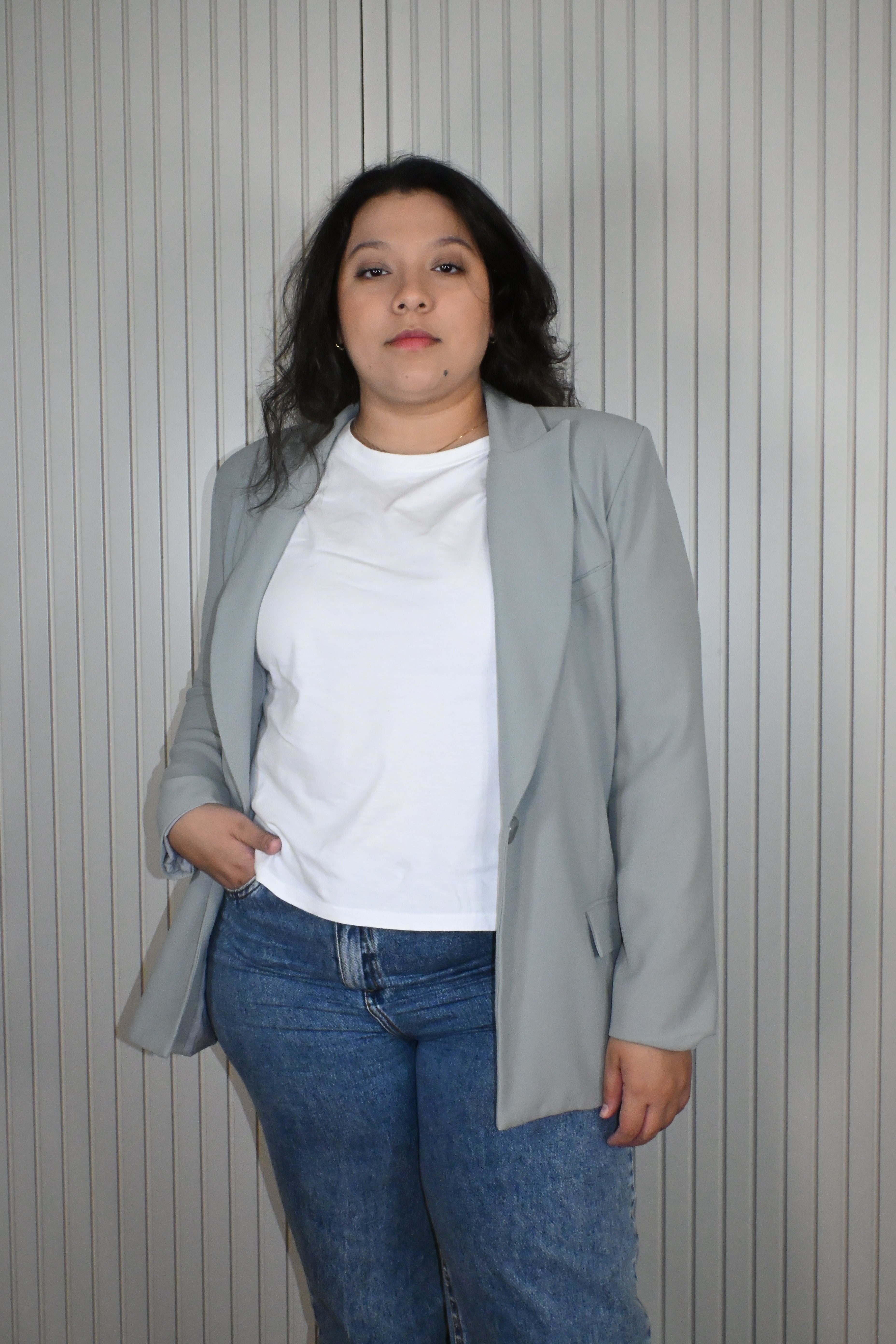 Blazer cinza azulado oversized