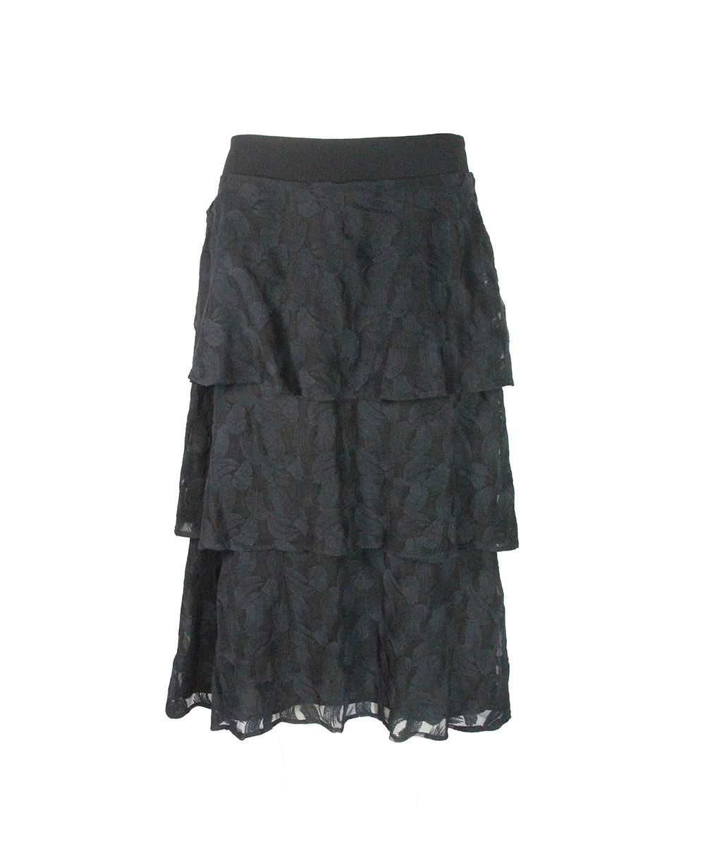 Saia Midi Preta com Camadas