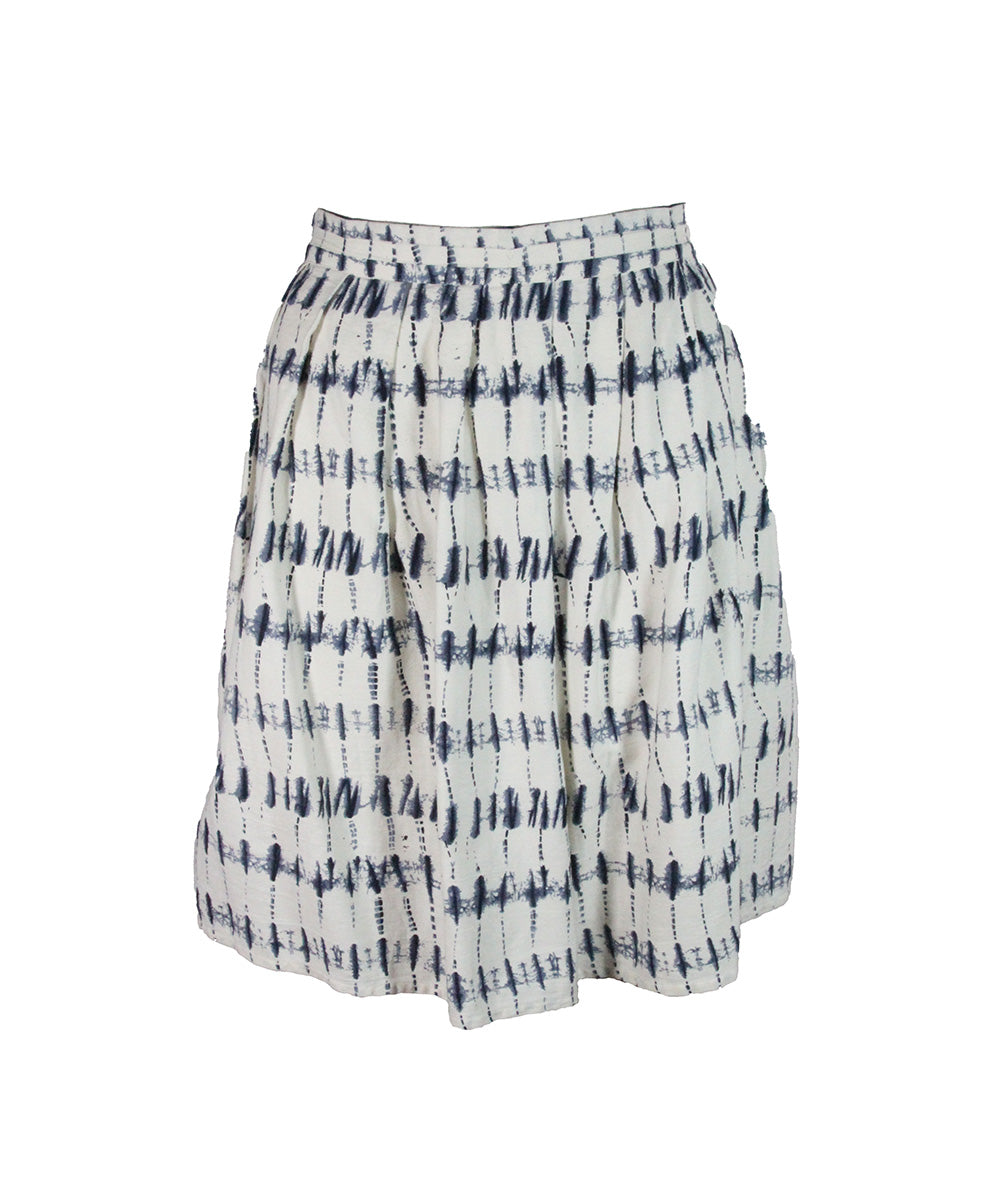 Saia Curta Estampada Branca e Azul