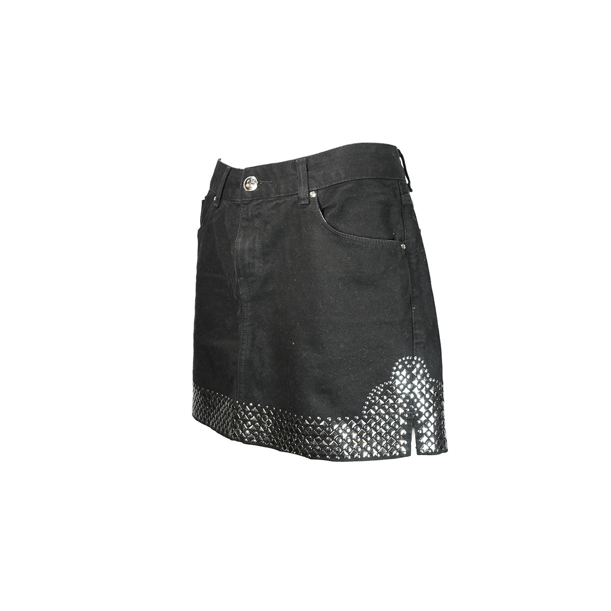 Saia curta preta com aplicações prateadas