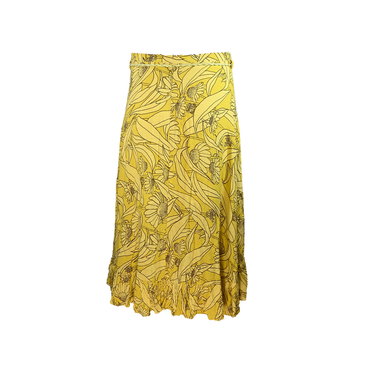 Saia Midi Amarela Estampa Floral