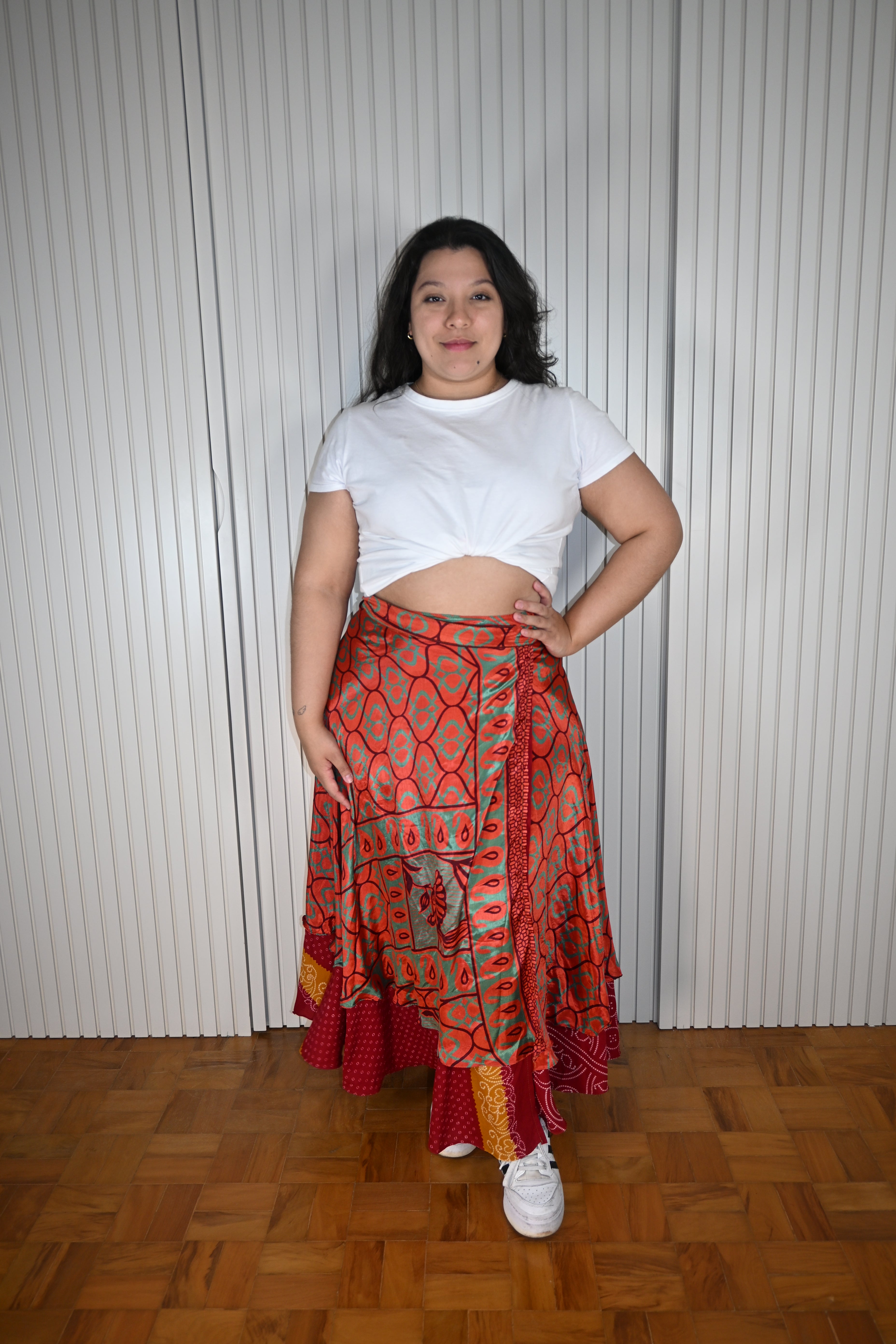 Saia Longa Vermelha Estampada Duplaface