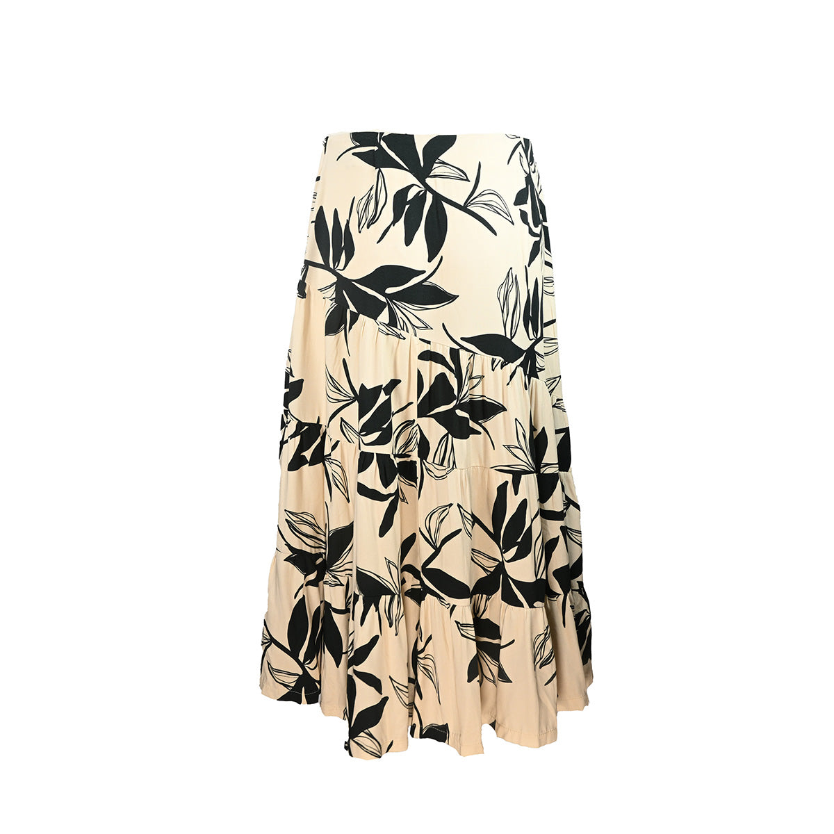 Saia Midi Branca com Estampa Floral Preta