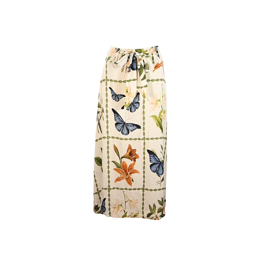 Saia midi branca floral