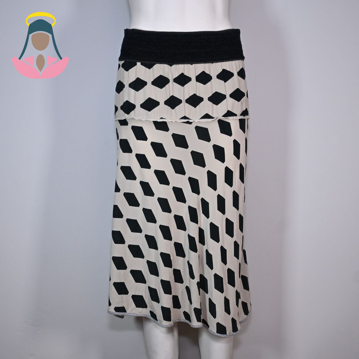 Saia midi estampada com elástico na cintura