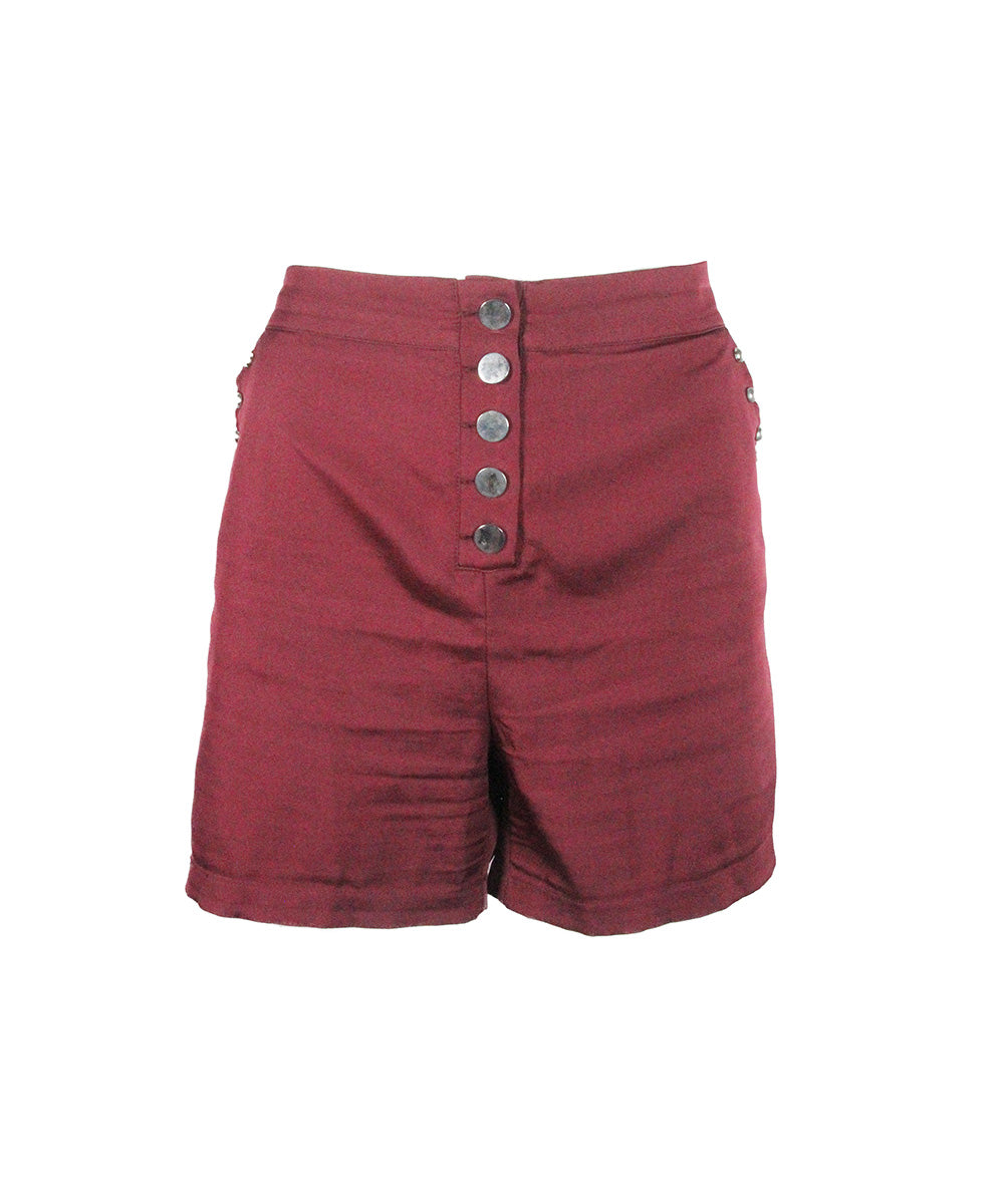 Short Vinho com botões Dourados