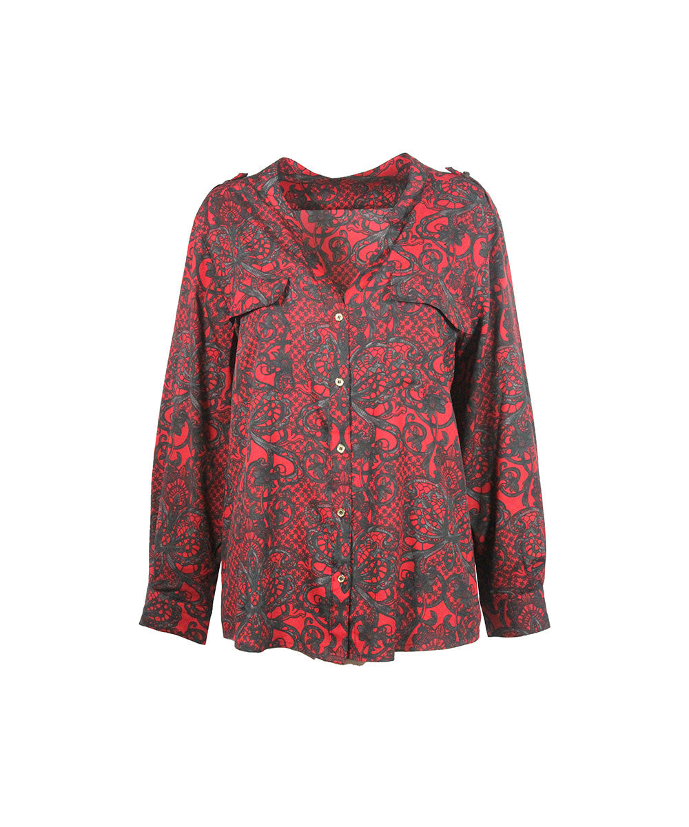 Camisa Vermelha e Preta Estampada