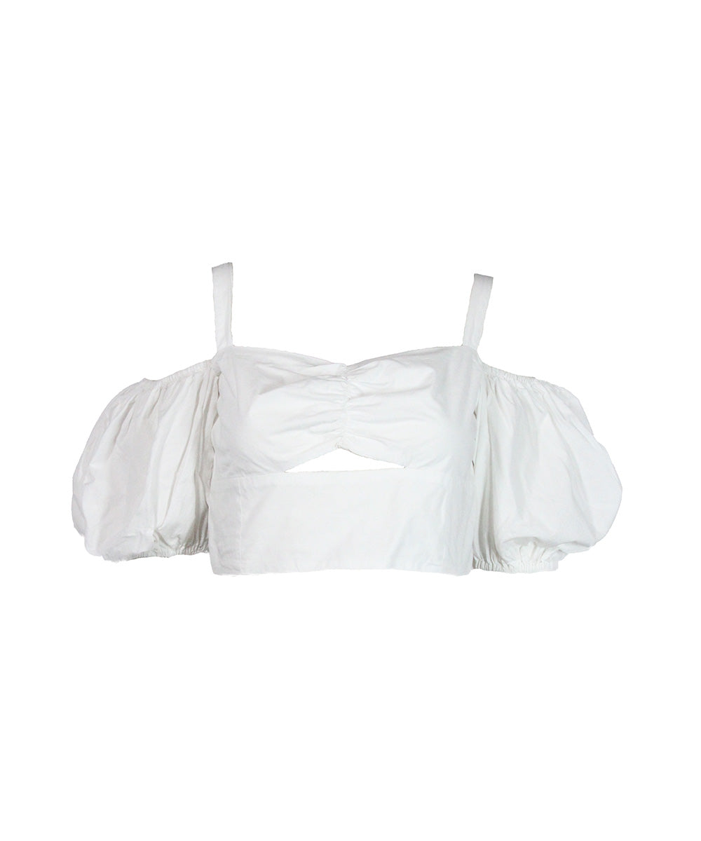 Cropped Branco com Mangas Bufantes