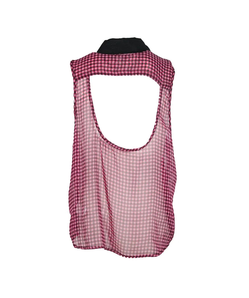 Camisa Regata Rosa Xadrez com Transparêcia