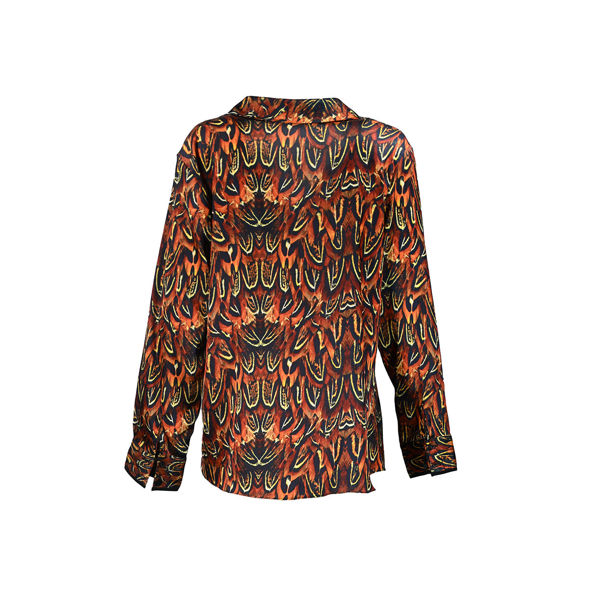 Blusa com penas estampadas em tom alaranjado