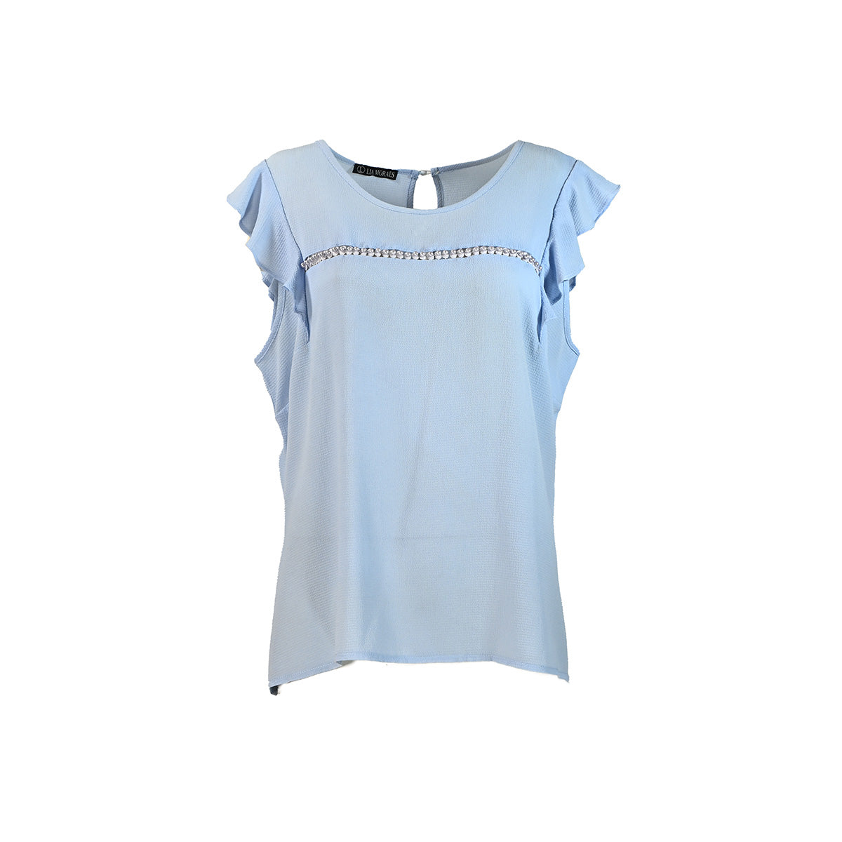 Camiseta azul claro com perolas