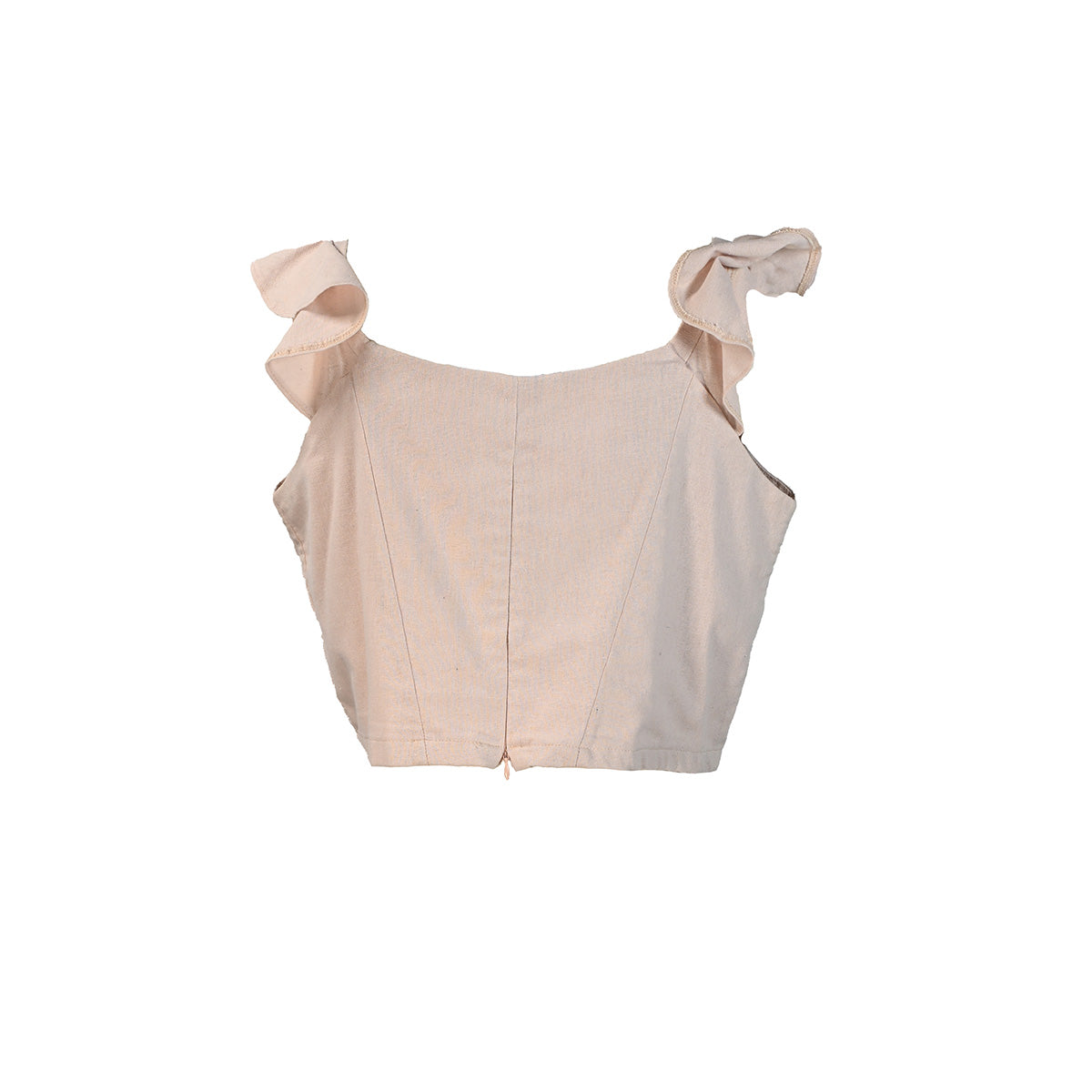 Cropped rosa claro com babado nos ombros