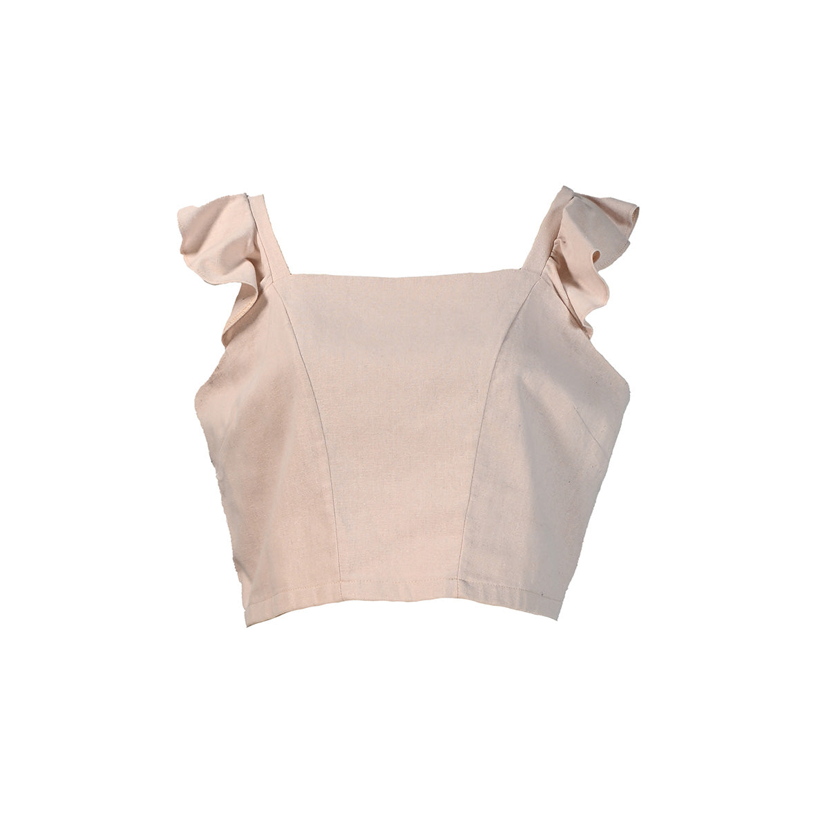 Cropped rosa claro com babado nos ombros