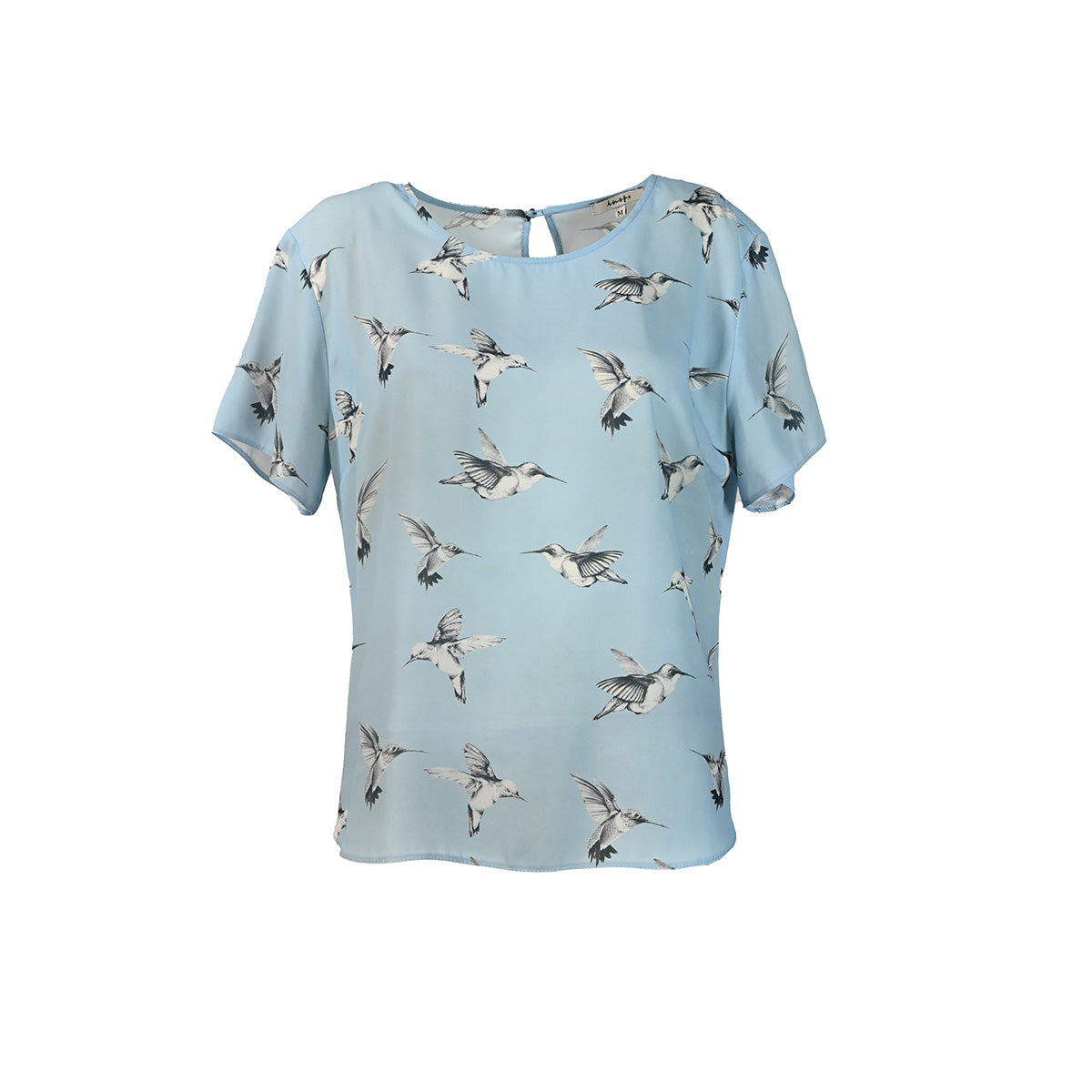 Camiseta azul claro com passaros