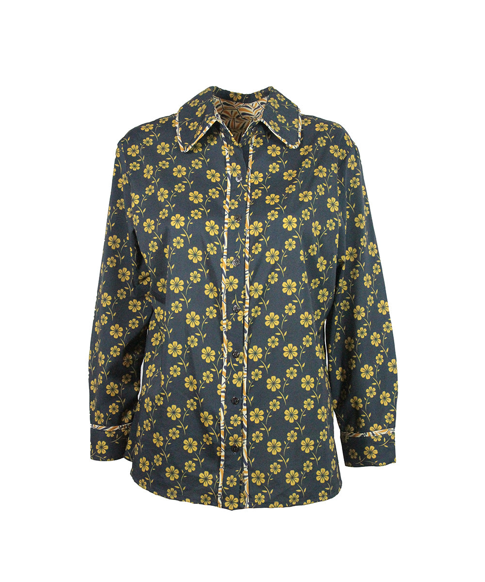 Camisa Azul e Amarela Floral