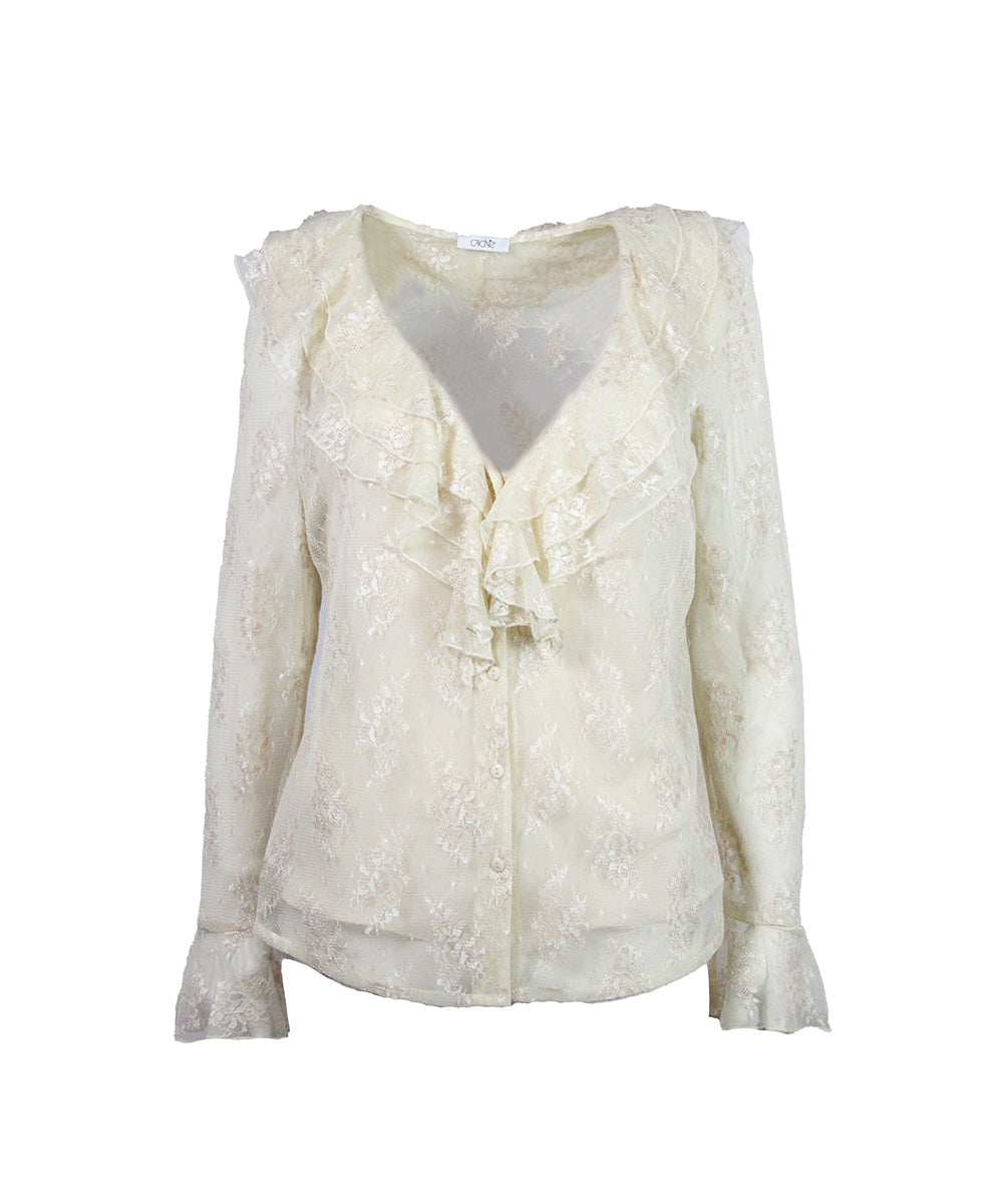 Camisa de Renda com Babados