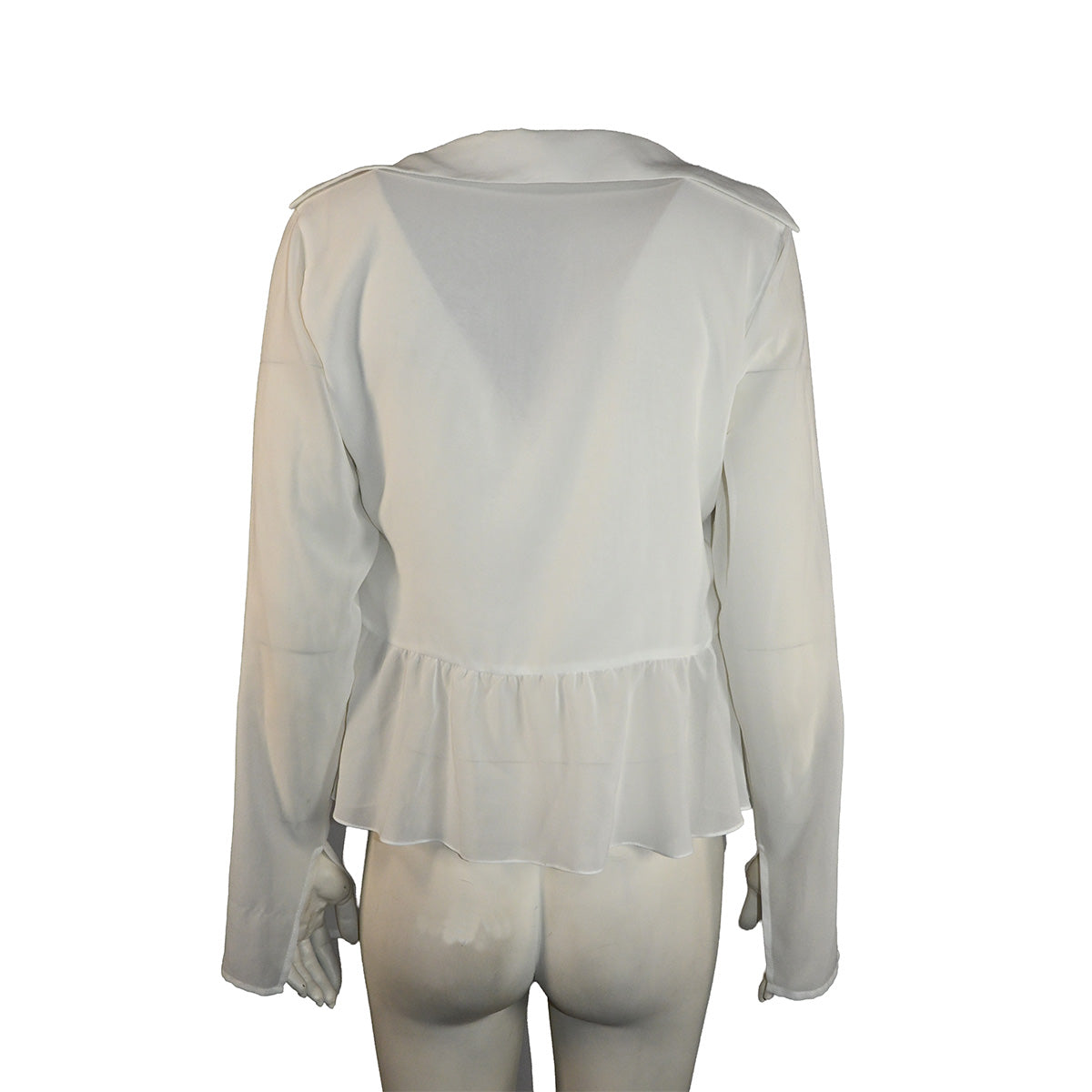 Blusa branca com transparência e babado