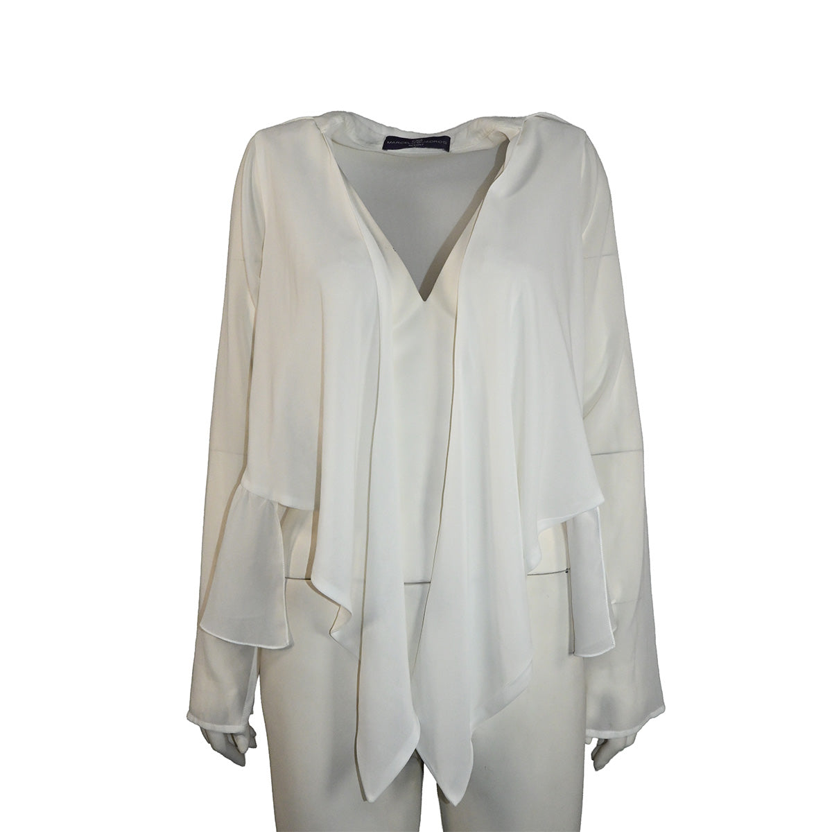 Blusa branca com transparência e babado