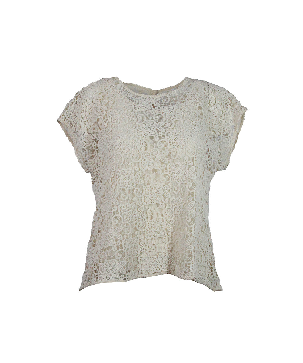 Blusa Off-white de Renda com Foro