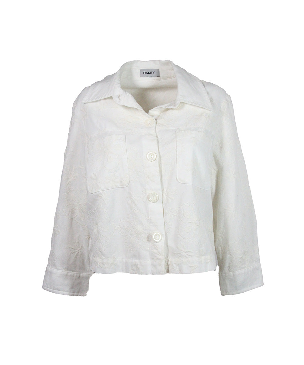 Camisa Branca com Bordado Branco Floral