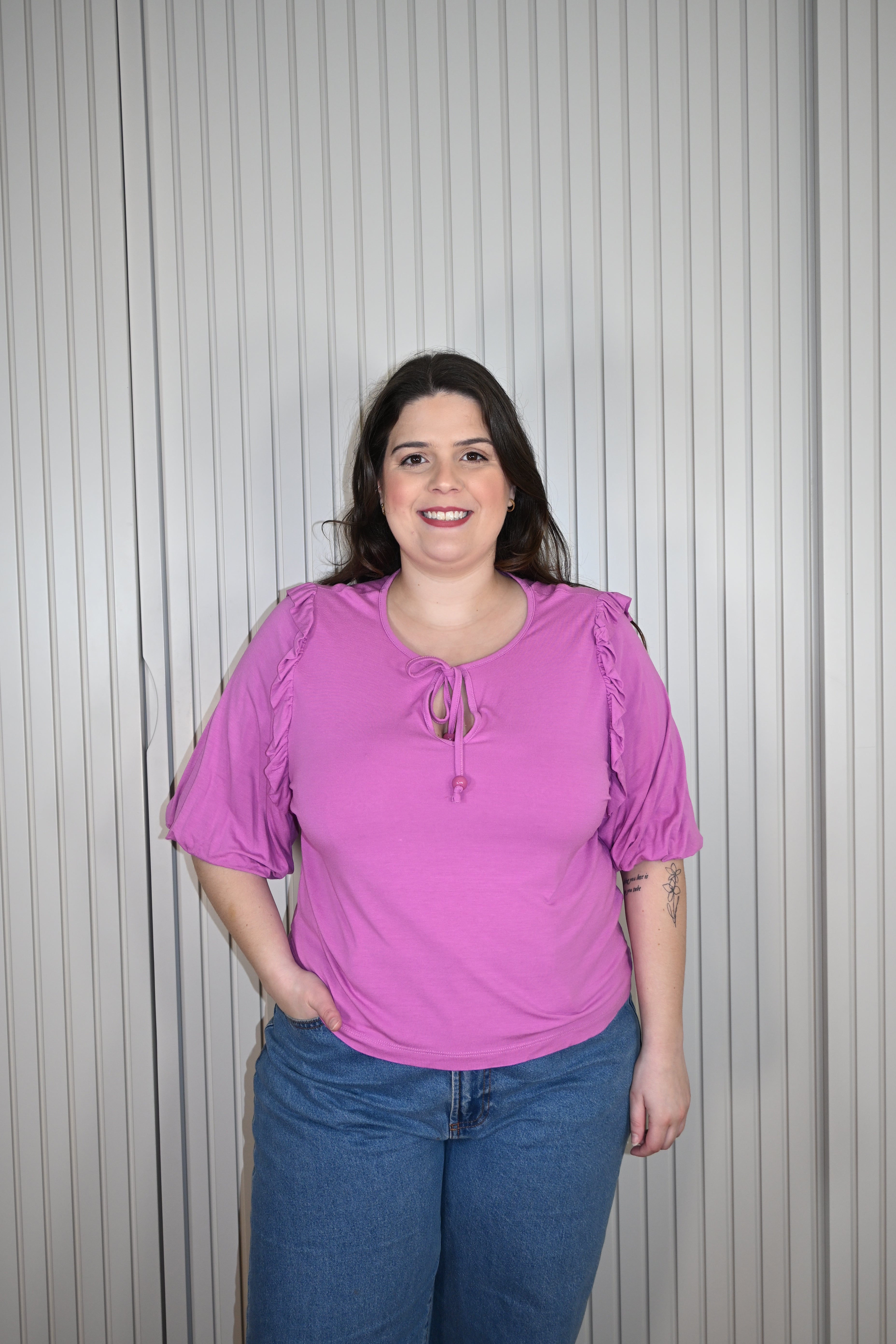 Blusa Rosa com Manga Godê