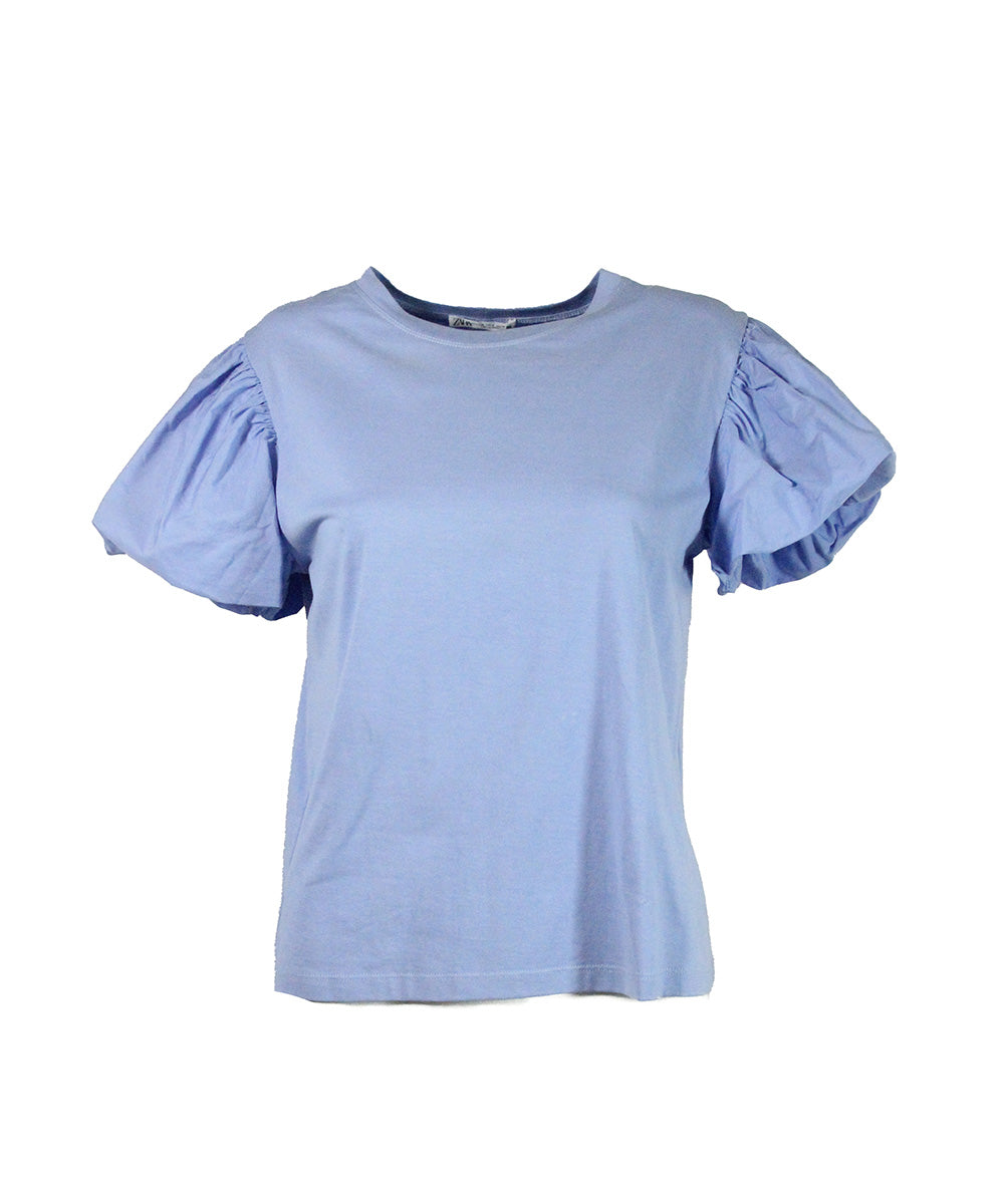 Camiseta Azul claro com Mangas Bufantes