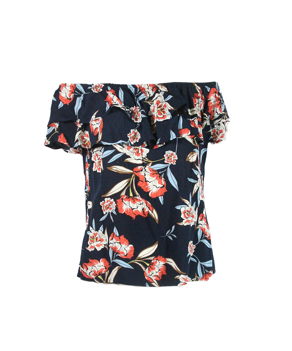 Blusa Preta Floral Ombro a Ombro