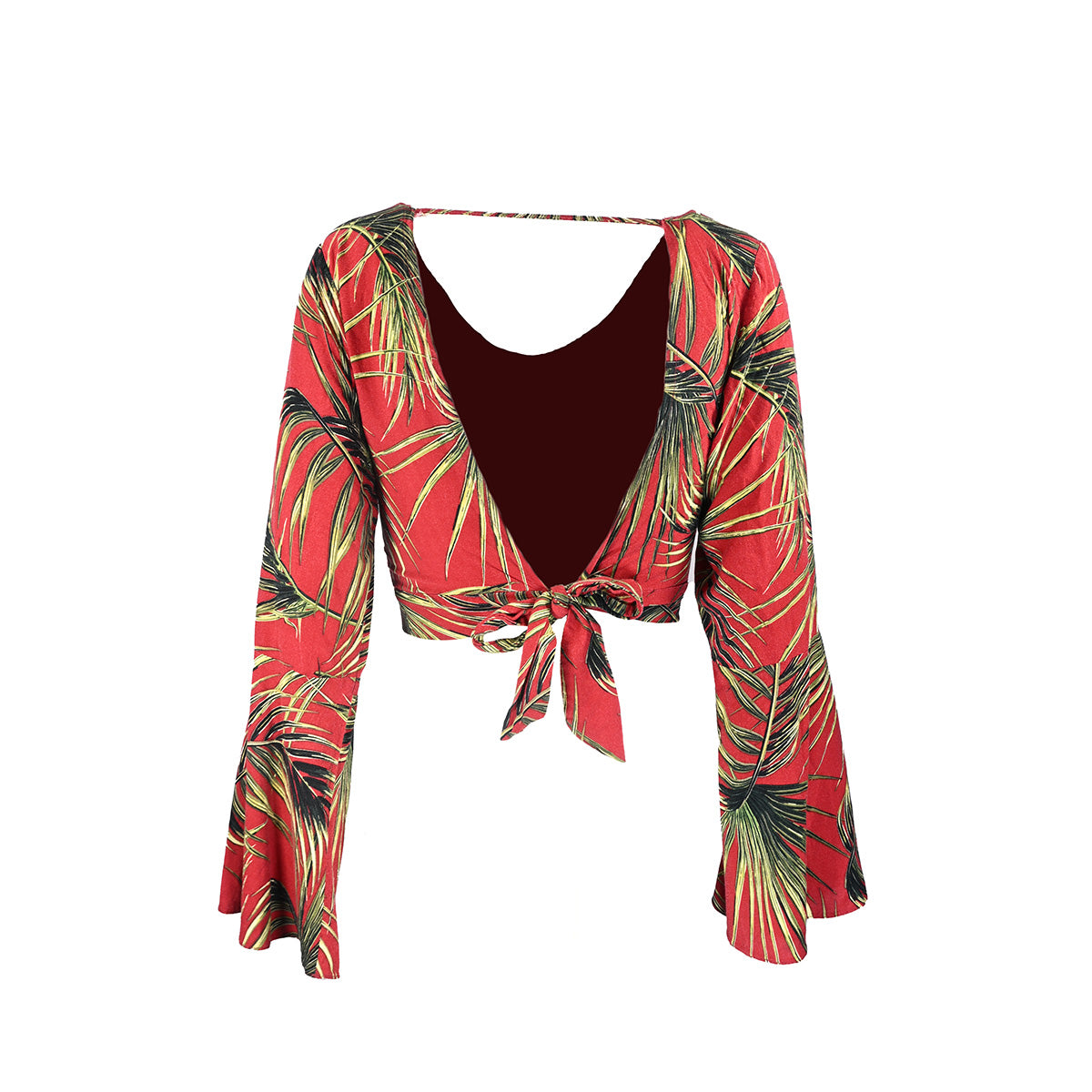 Cropped vermelho com folhas