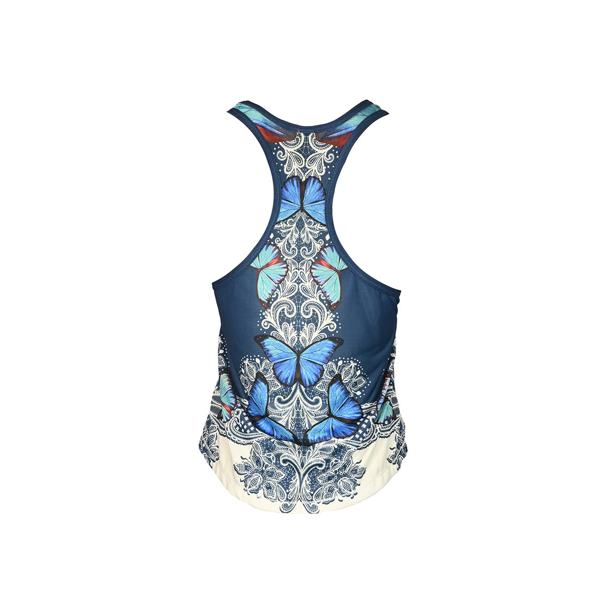 Regata azul com flores e borboletas