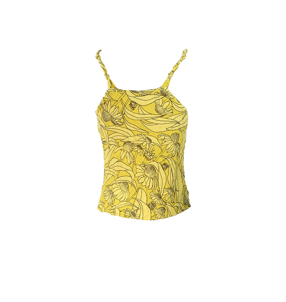 Regata amarela com estampa de girassol