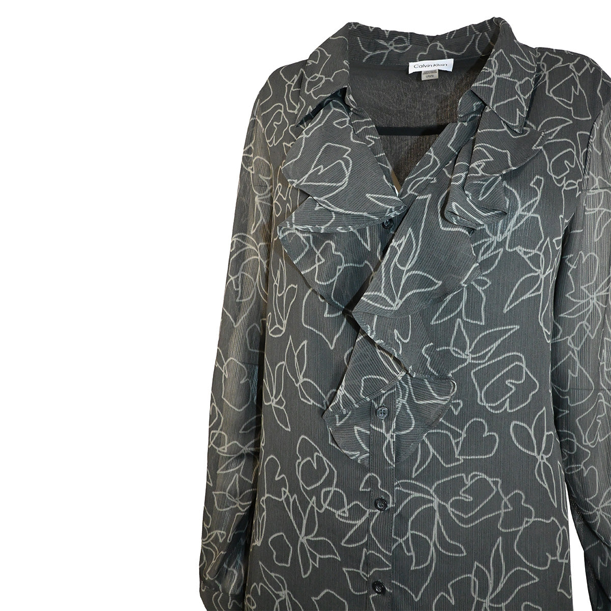 Camisa cinza estampada com babados