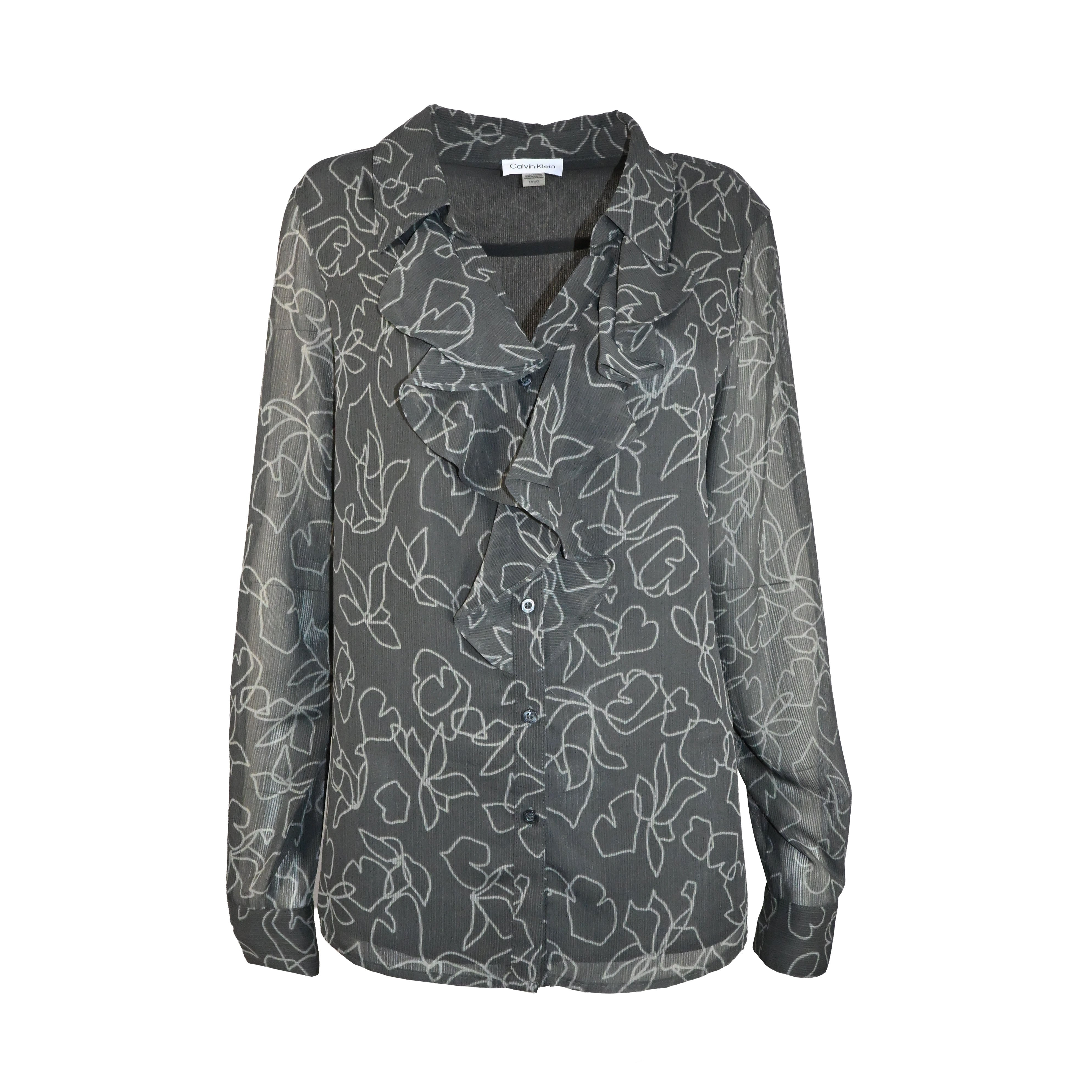 Camisa cinza estampada com babados