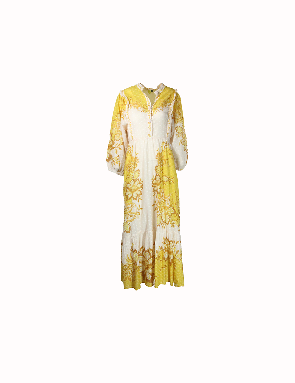 Vestido Longo Amarelo e Branco Floral