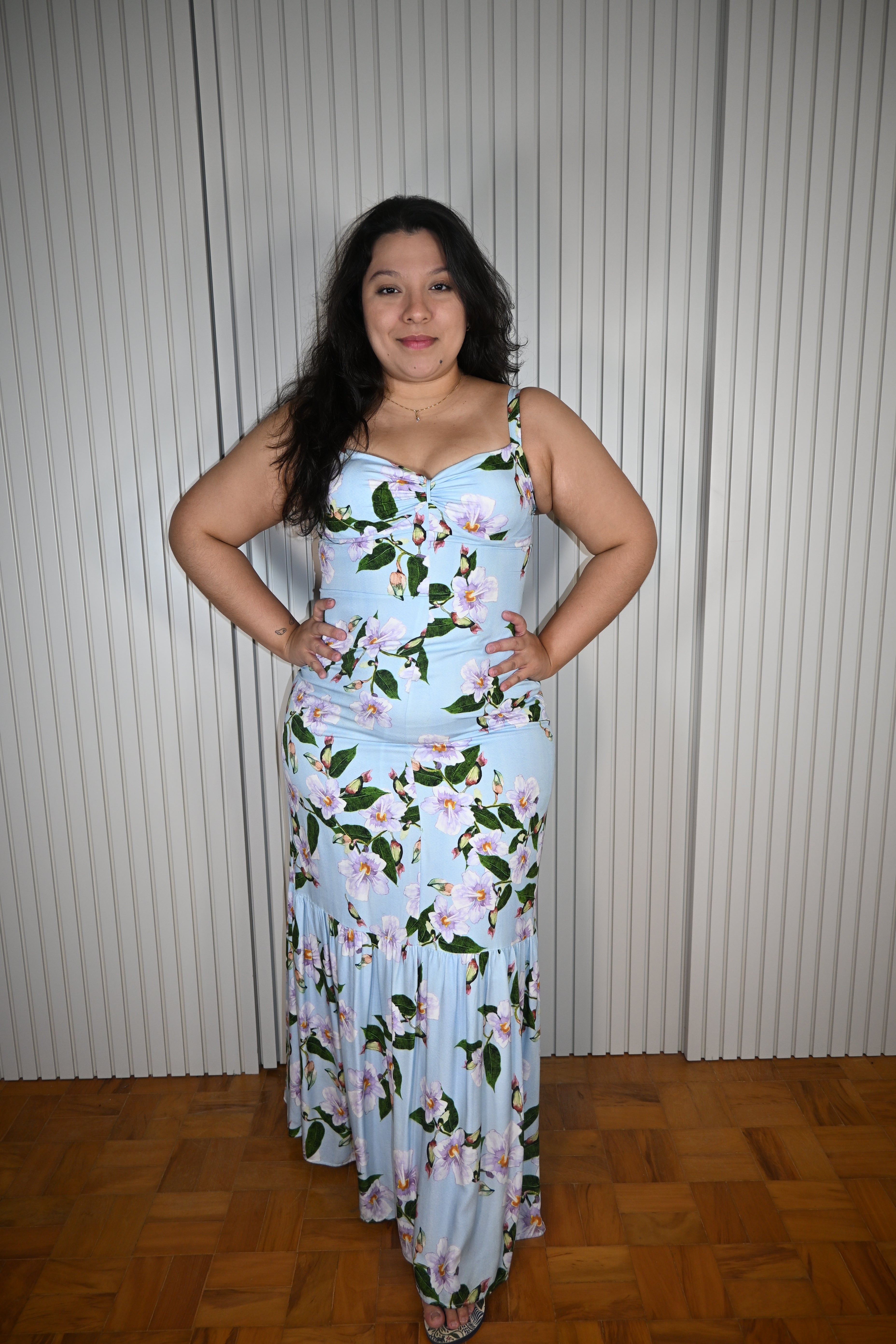 Vestido Longo Azul Claro Floral