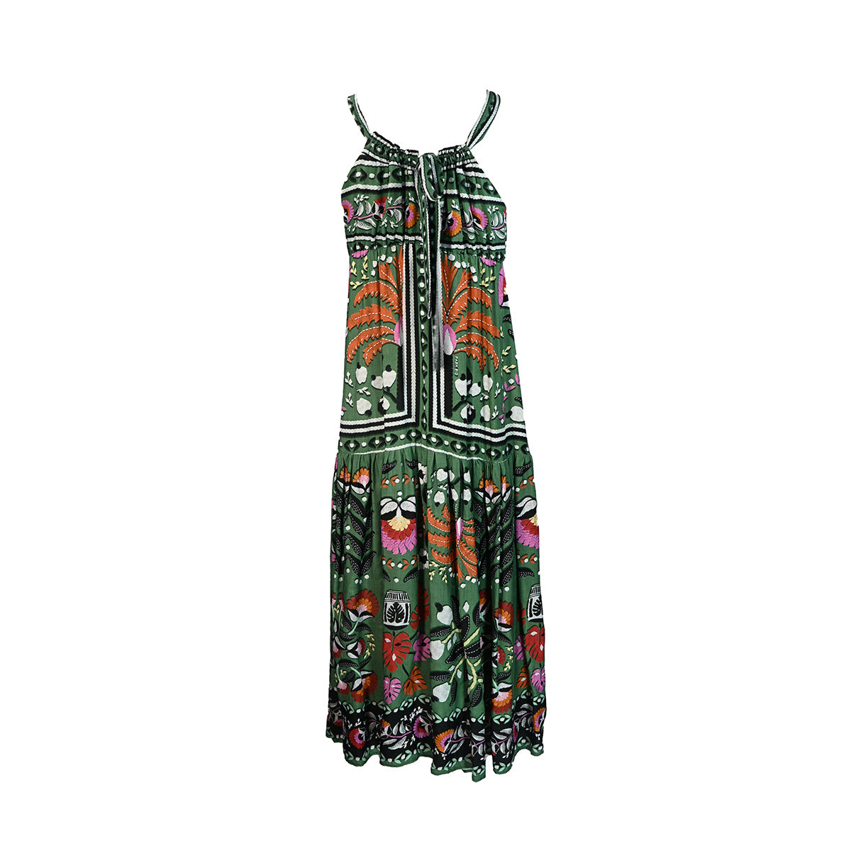 Vestido longo verde floral
