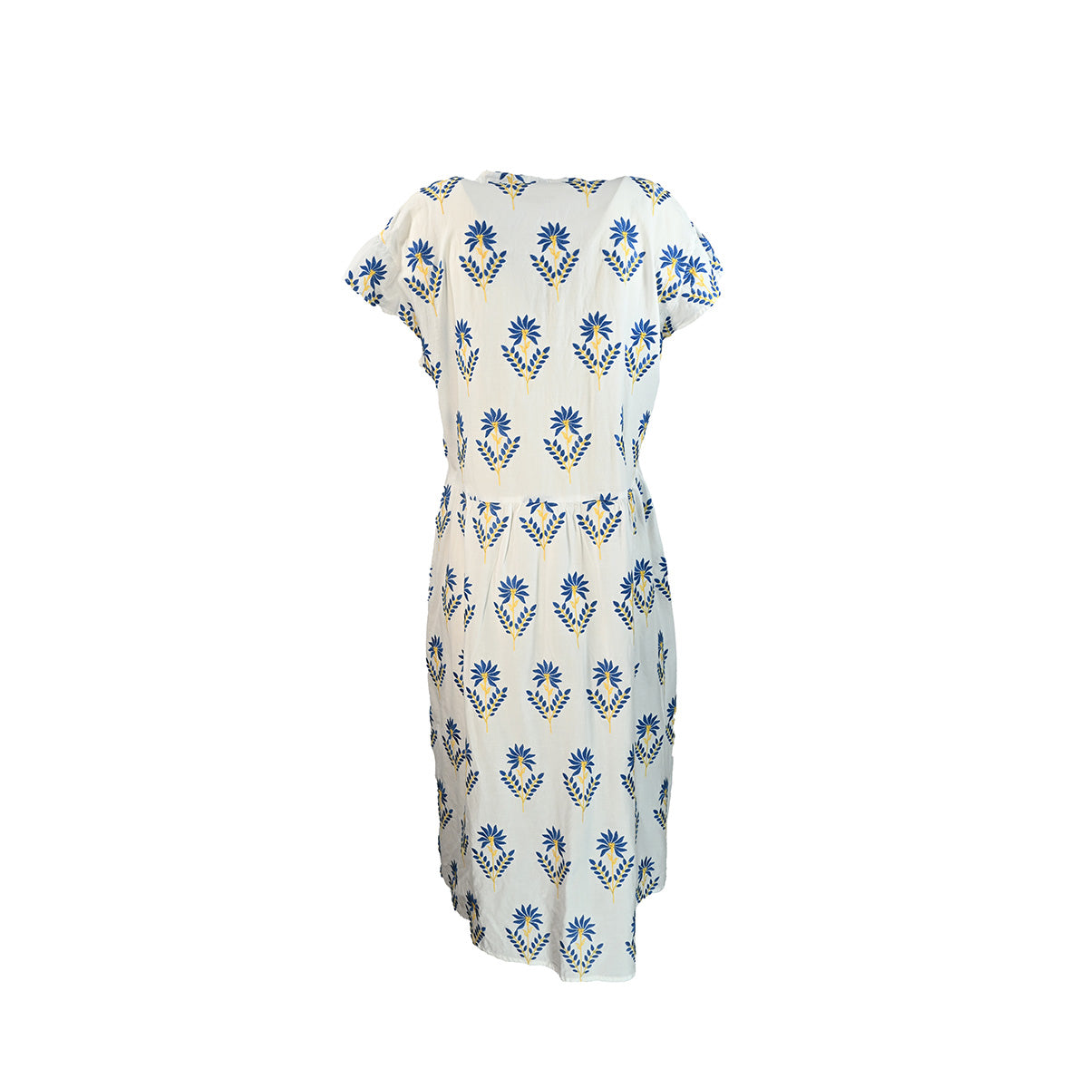 Vestido midi branco com flores azuis