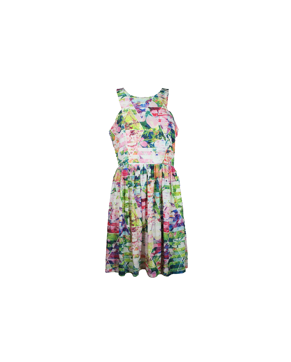 Vestido Curto Floral Geométrico