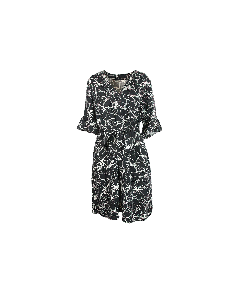 Vestido Curto Preto com Estampa Branca