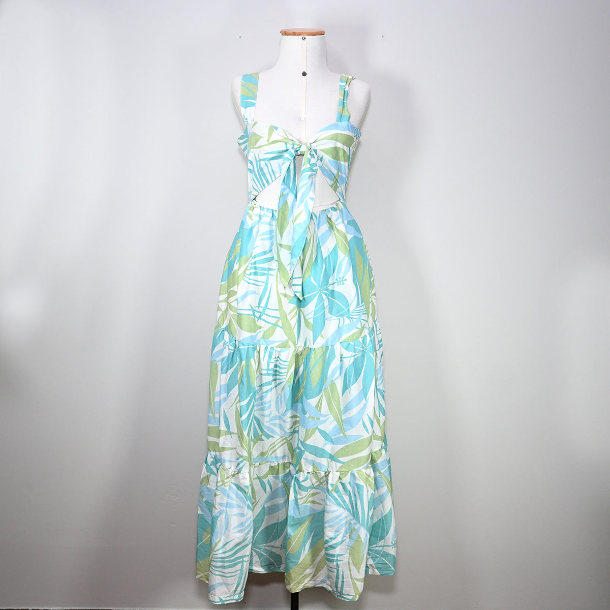Vestido floral azul e verde