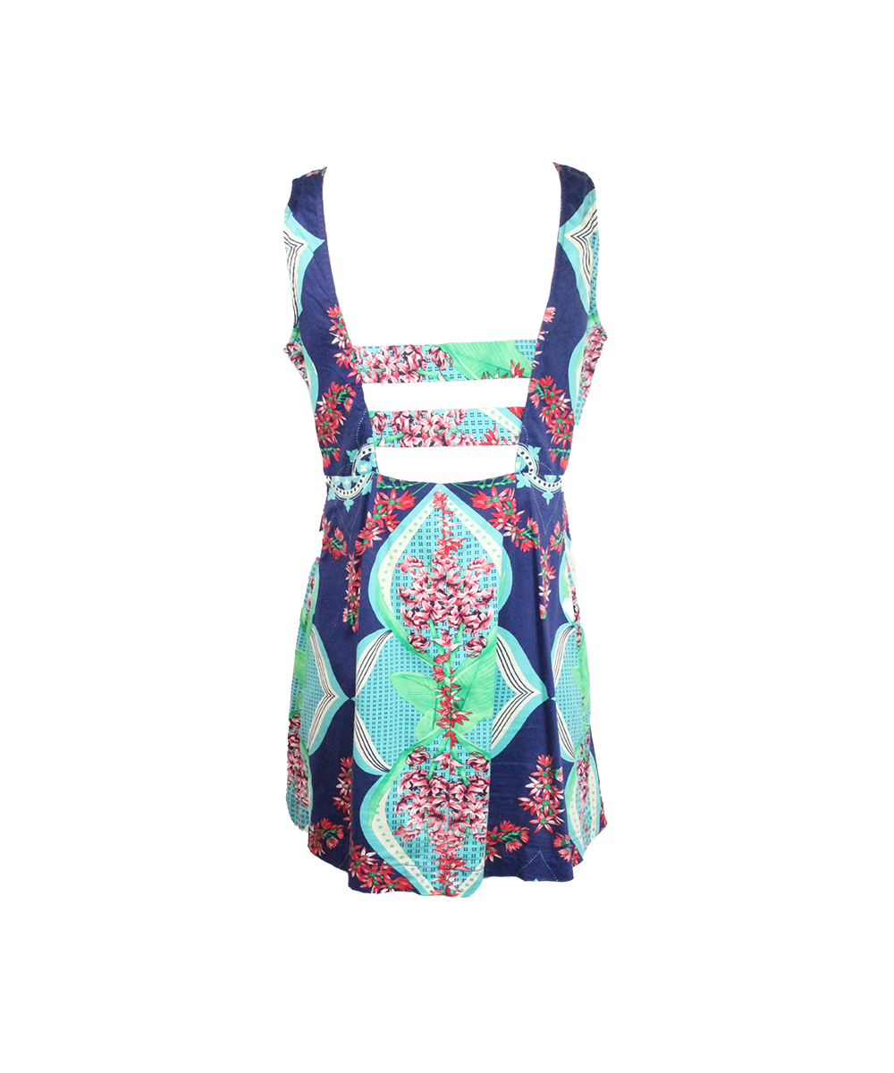 Vestido Curto Azul Estampado