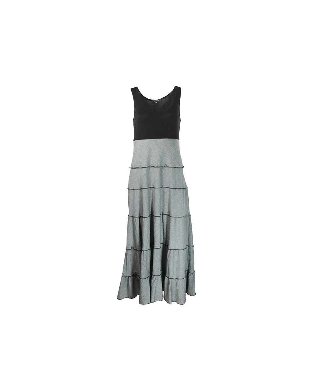 Vestido Longo Preto Com Saia Cinza